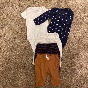 Small bundle of baby boy 3 month onesies and pants - 5 pieces total